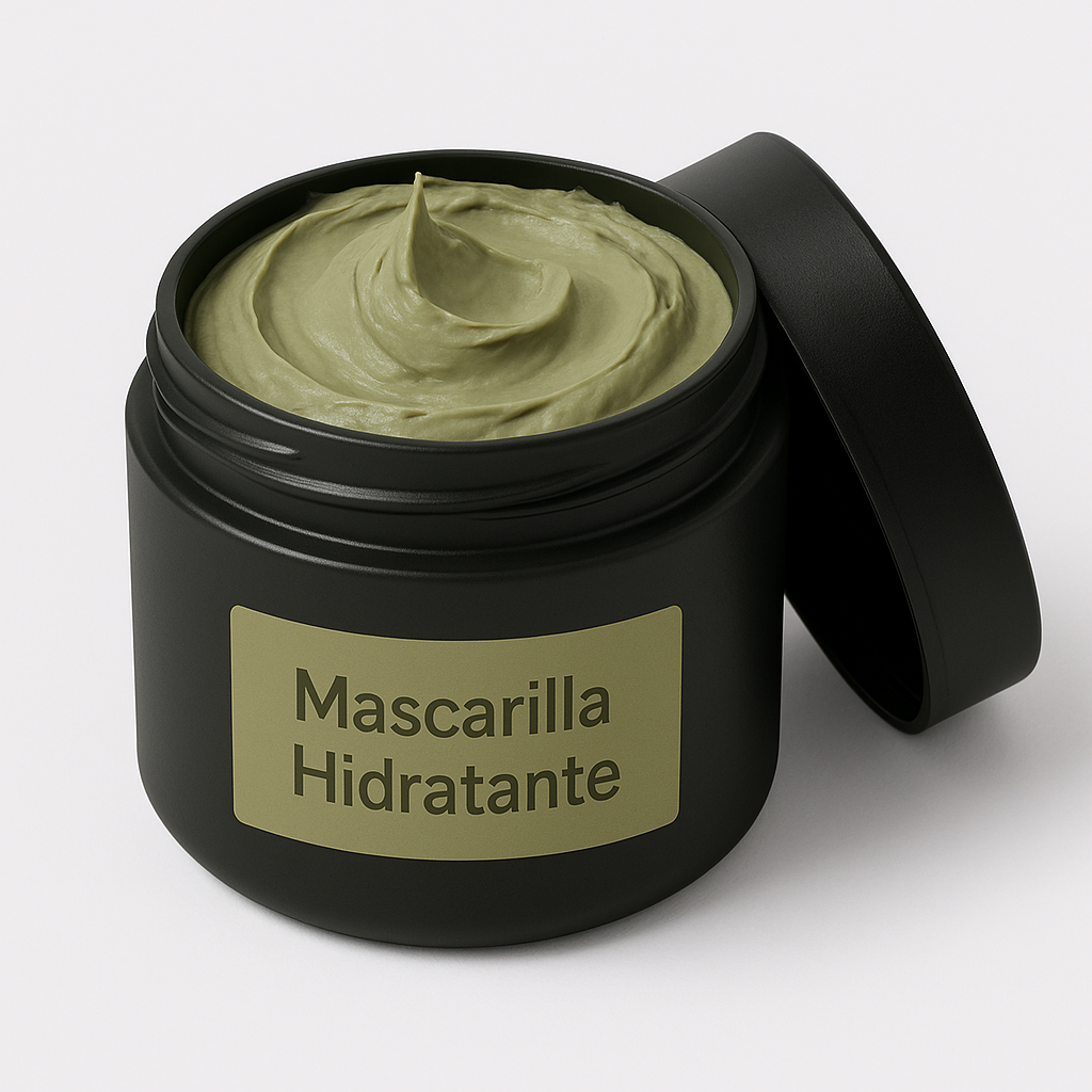 Mascarilla Hidratante para piel seca y flexible tarro negro con crema facial verde hidratante